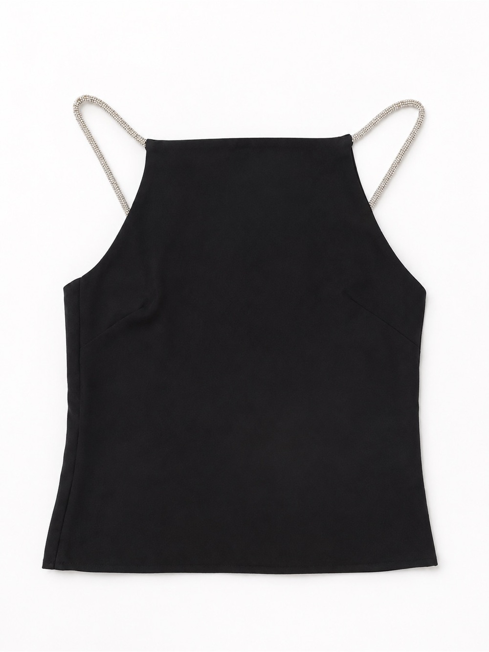 glam Black Halter Top with Silver Chain Straps